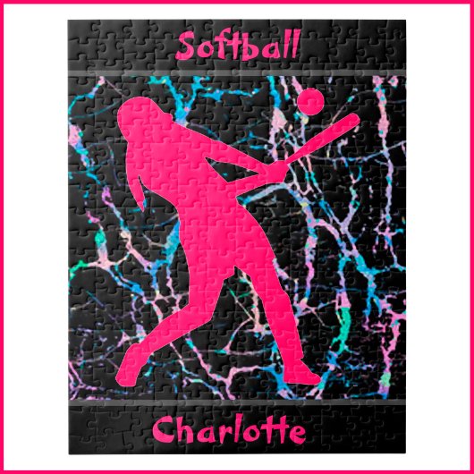 Softball Roze / Zwart / Zilver Legpuzzel