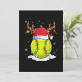 Softball Santa Hat Reindeer-kerstlampjes Funny Feestdagenkaart (Staand voorkant)