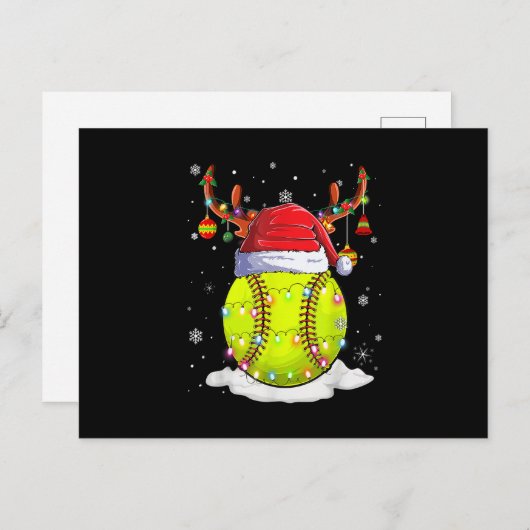 Softball Santa Hat Reindeer-kerstlampjes Funny Feestdagenkaart (Voorkant / Achterkant)