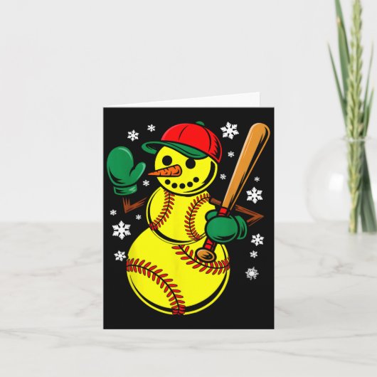 Softball Santa Hat Snowman Xmas Funny Softball Chr Kaart (Voorkant)