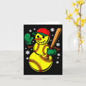 Softball Santa Hat Snowman Xmas Funny Softball Chr Kaart (Gele Bloem)