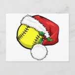 Softball Santa Pet Feestdagenkaart<br><div class="desc">Softball met een pet voor de kerstman. Een kruising van heilig met veenbessen accentueert het pet Santa.</div>