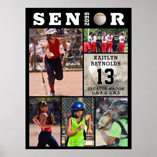 Softball Senior Afstuderen 6 Fotocollage Poster (Voorkant)