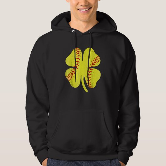Softball Shamrock Lucky Clover Irish St Patrick's Hoodie (Voorkant)