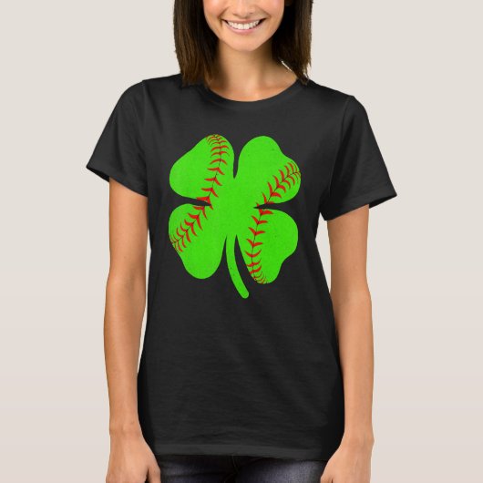 Softball Shamrock Lucky Clover Irish St Patrick's  T-shirt (Voorkant)