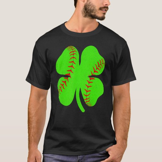 Softball Shamrock Lucky Clover Irish St Patrick's T-shirt (Voorkant)