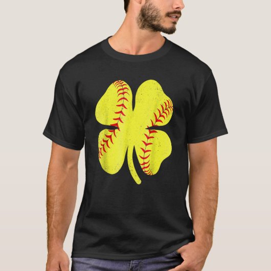 Softball Shamrock Lucky Clover Irish St Patrick's  T-shirt (Voorkant)