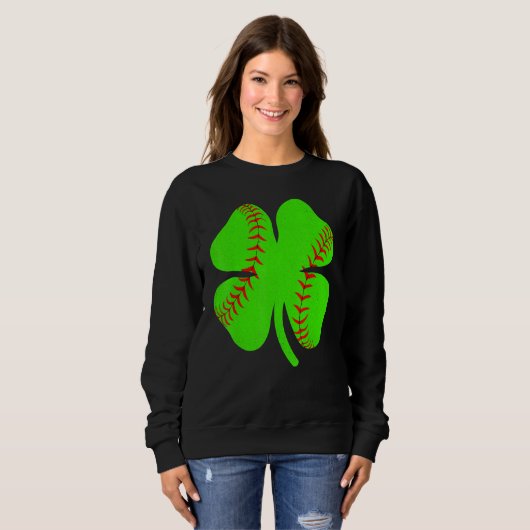 Softball Shamrock Lucky Clover Irish St Patrick's  Trui (Voorkant volledig)
