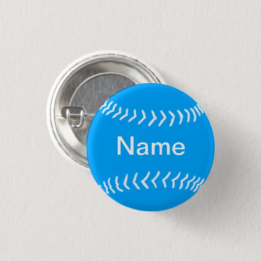 Softball Silhouette Button blauw (Voorkant /achterkant)