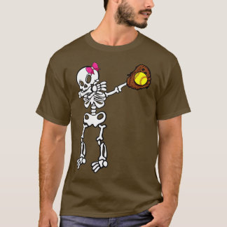 Softball Skeleton Dabbing Player Halloween Costuum T-shirt