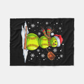 Softball Snowman Softball Player Santa Hat Christm Fleece Deken (Voorkant (Horizontaal))