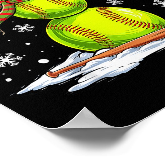 Softball Snowman Softball Player Santa Hat Christm Poster (Hoek)
