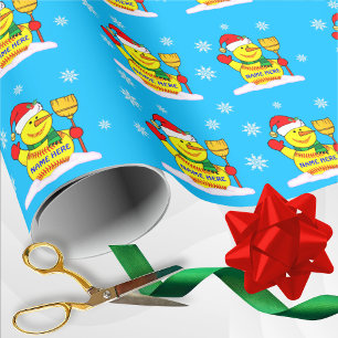 Softball Snowman Softball Wrapping Paper met NAAM Cadeaupapier