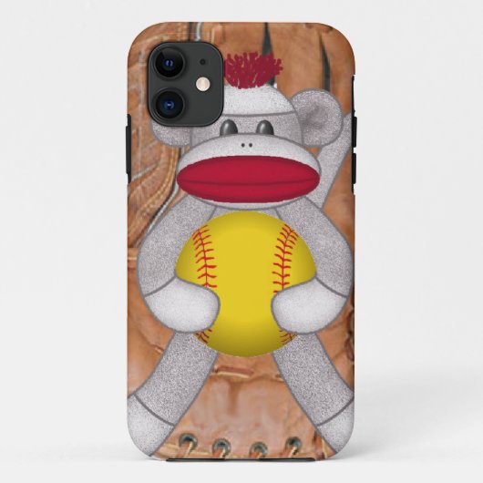 Softball Sock Monkey iPhone of Smart Phone Case (Achterkant)