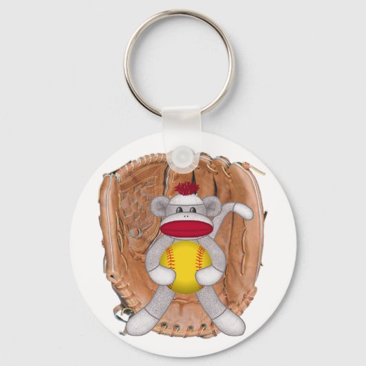 Softball Sock Monkey Sleutelhanger (Voorkant)