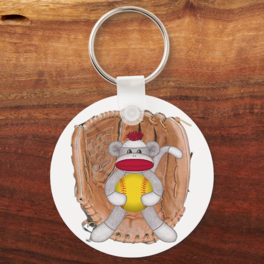 Softball Sock Monkey Sleutelhanger (Voorkant)