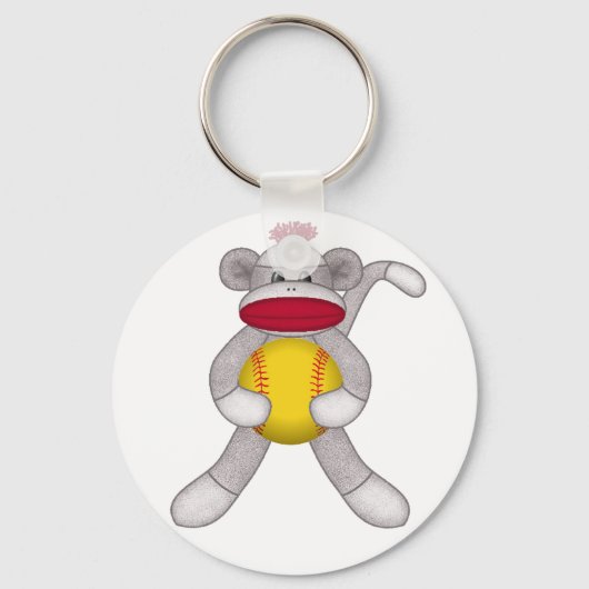 Softball Sock Monkey Sleutelhanger (Voorkant)