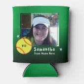 Softball Speler Één Foto Geest groen Blikjeskoeler (Voorkant)