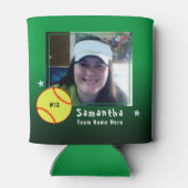 Softball Speler Één Foto Geest groen Blikjeskoeler (Achterkant)