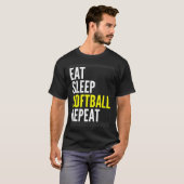 Softball speler Eet Slaap Softbal Herhaal T-shirt (Voorkant volledig)