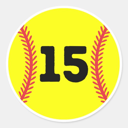 Softball Speler Jersey Favoriete Nummer #15 Ronde Sticker (Voorkant)