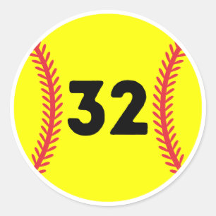 Softball Speler Jersey Favoriete Nummer #32 Ronde Sticker