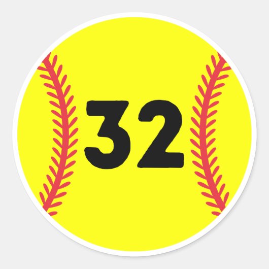 Softball Speler Jersey Favoriete Nummer #32 Ronde Sticker (Voorkant)