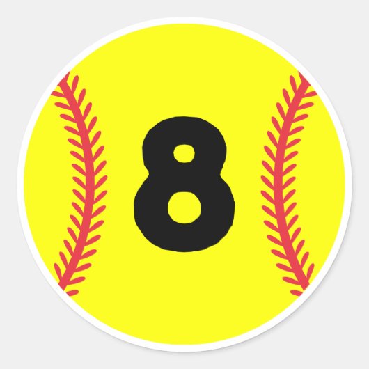 Softball Speler Jersey Favoriete Nummer #8 Ronde Sticker (Voorkant)