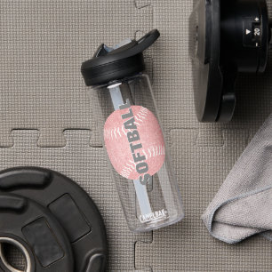 Softball speler naam jersey nummer girly roze waterfles