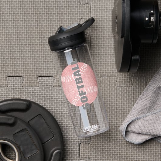 Softball speler naam jersey nummer girly roze waterfles (Gym)