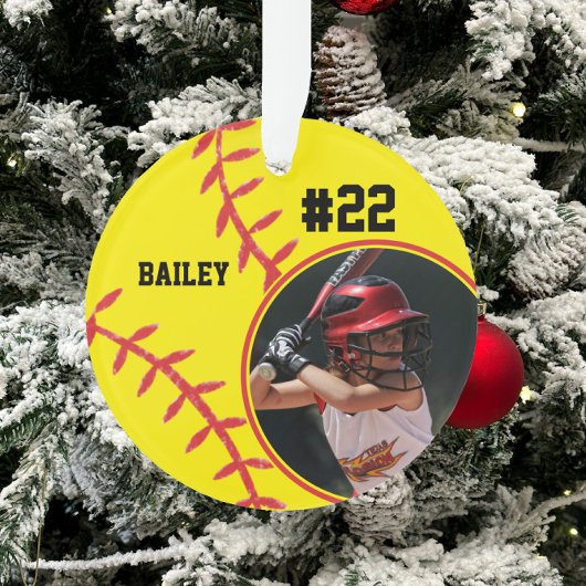 Softball Speler Naam Nummer Foto Keepsake Ornament