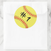Softball speler Terug Geen Nummer 1 #1 Ball Sport  Ronde Sticker (Tas)