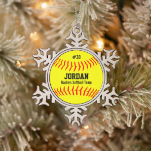 Softball Speler's naam nummer team sneeuwvlok Tin Sneeuwvlok Ornament