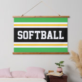 SOFTBALL Sportief Groen Zwart Geel Wit Strepen Hangend Wandkleed (Slaapkamer)