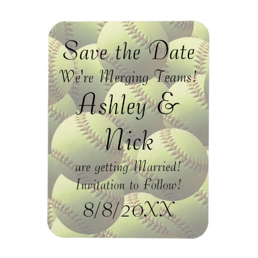 Softball Sports Wedding Descriptive Sla de datum o Magneet (Verticaal)