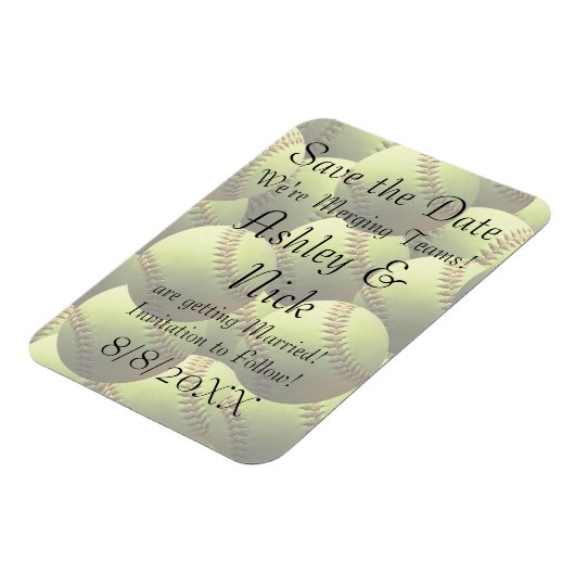 Softball Sports Wedding Descriptive Sla de datum o Magneet (Linkerzijde)