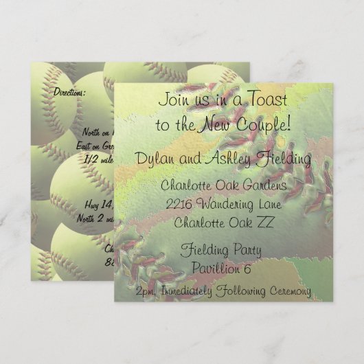 Softball Sports Wedding Theme Reception Kaart (Voorkant / Achterkant)