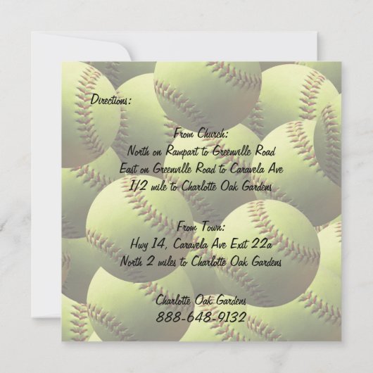 Softball Sports Wedding Theme Reception Kaart (Achterkant)