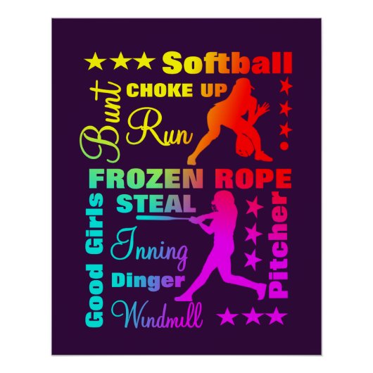 Softball Sporttermen Rainbow Cool Typografie Perfect Poster (Voorkant)