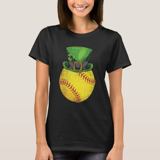 Softball St Patricks Day Boys Men Ball Leprechaun  T-shirt (Voorkant)