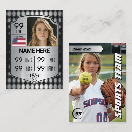 Softball Stats Shield Kaart Softball Trading Kaart Contactkaartje (Voorkant / Achterkant)