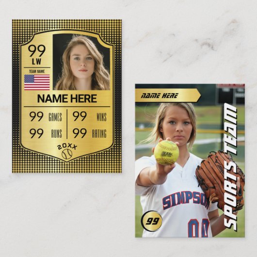 Softball Stats Shield Kaart Softball Trading Kaart Contactkaartje (Voorkant / Achterkant)