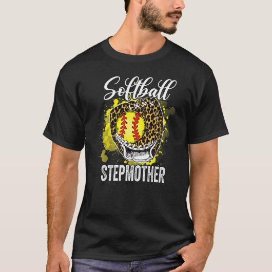 Softball Stepmoeder Leopard Game Day Moeders T-shirt (Voorkant)