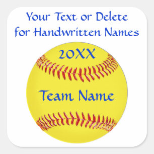 Softball-stickers 3 Tekstvakken of Verwijderen Vierkante Sticker