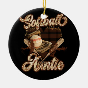 Softball Tante Heart Proud Softball Auntie Leopard Keramisch Ornament