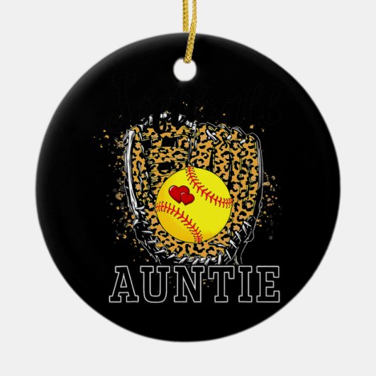 Softball tante Leopard Game Day tante Moeder Keramisch Ornament (Voorkant)