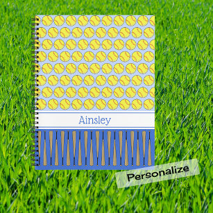 Softball thema patroon aangepaste naam notitieboek