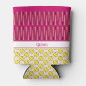 Softball thema patroon aangepaste naam roze blikjeskoeler (Voorkant)