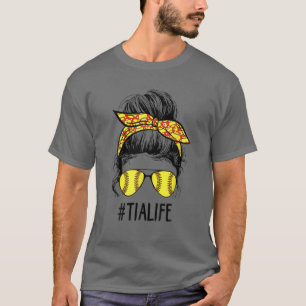 Softball Tia Life Messy Bun Game Day Moederdag T-shirt