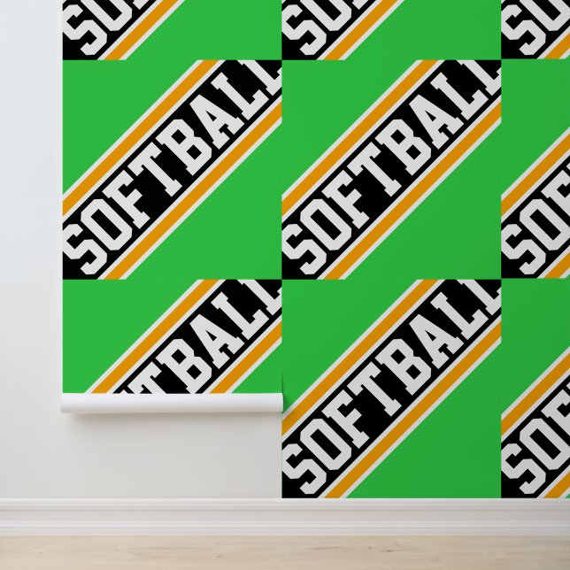 SOFTBALL Tiled Heldergroene gele zwarte strepen Behang (Applicatie)